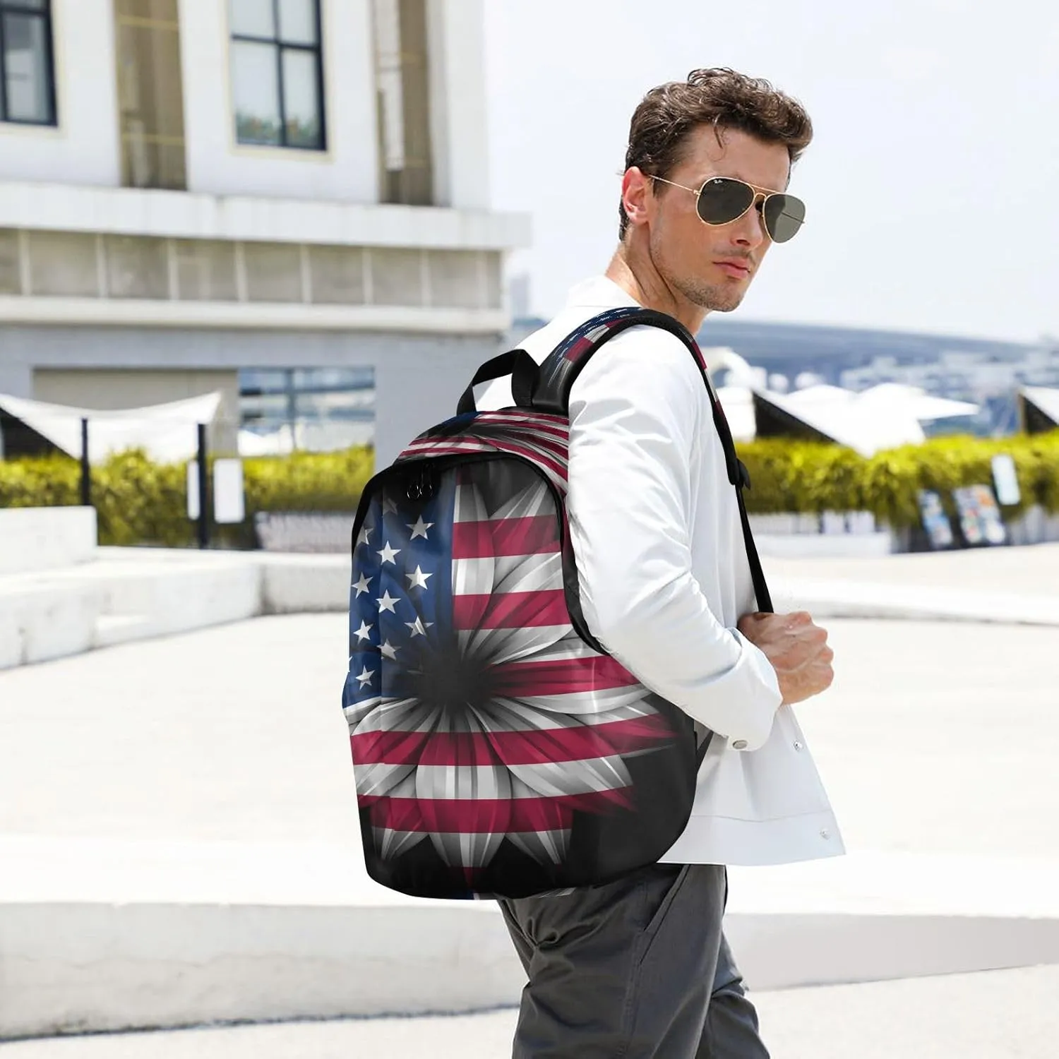 Travel Backpack Laptop Backpack College Computer Bag Gift Artistic American Flag Flower for Men & Women