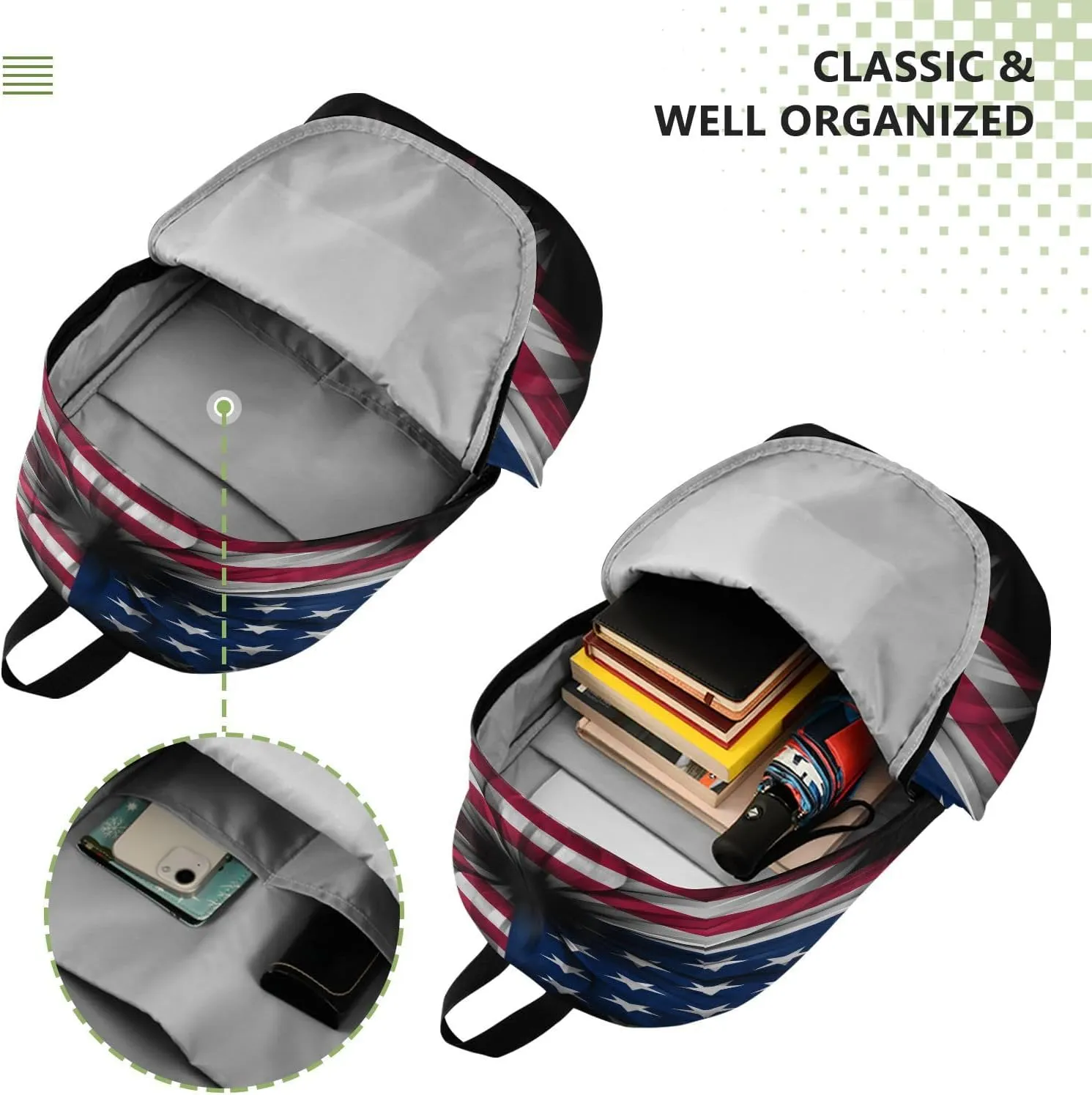 Travel Backpack Laptop Backpack College Computer Bag Gift Artistic American Flag Flower for Men & Women
