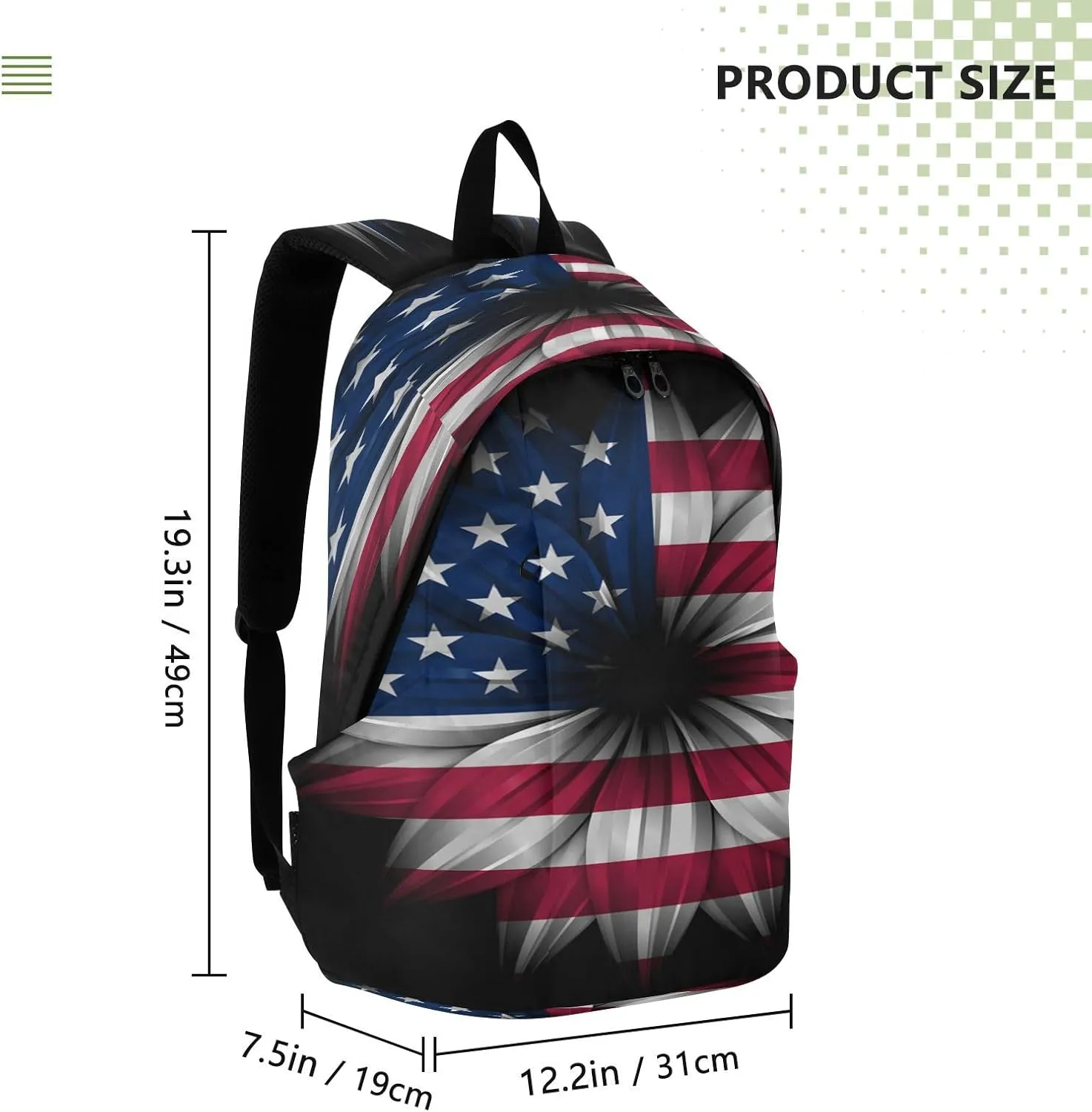 Travel Backpack Laptop Backpack College Computer Bag Gift Artistic American Flag Flower for Men & Women
