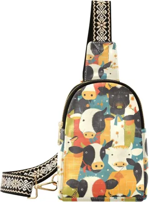 trendy Unique Cow Western Style fanny pack diaper leather body bag for women for travel