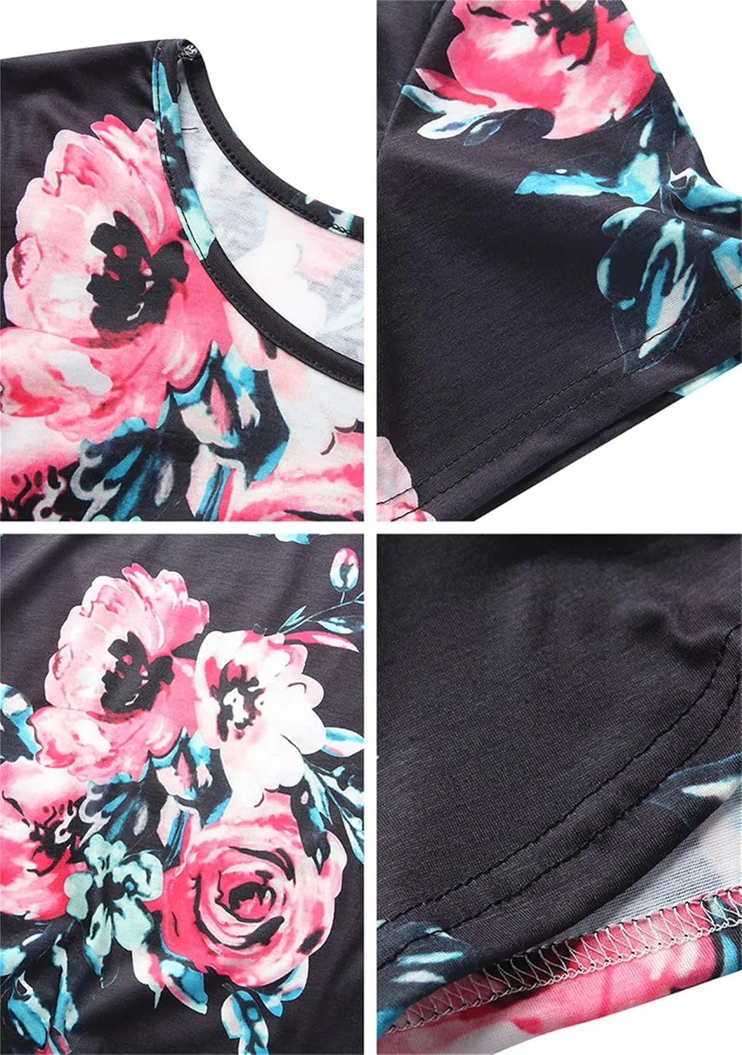 TYQQU Women's Casual Summer Floral Print Tee Shirt Flowy Comfy Dresses Short Sleeve Swing Sundress with Pockets