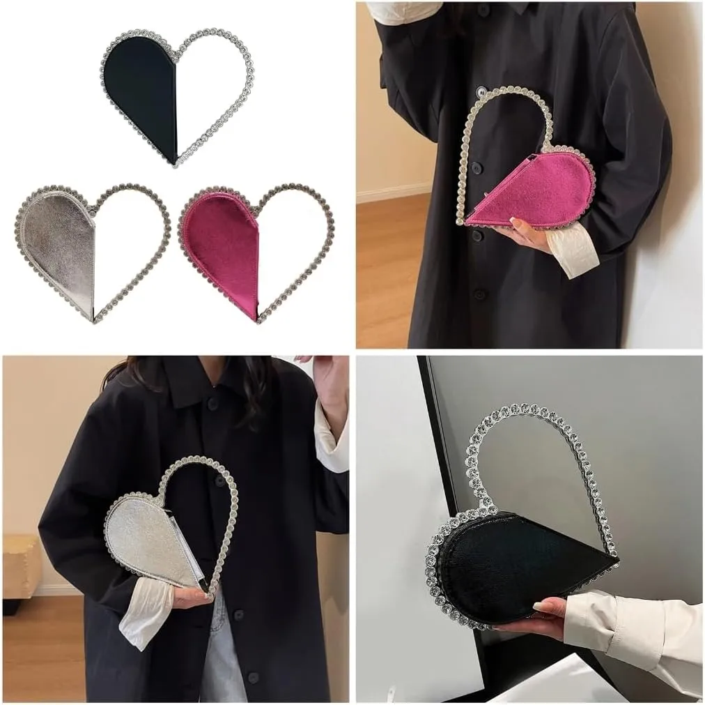 Unique Heart Designs Rhinestones Embellished Evening Bag Clutch Handbag For Cocktail Party Occasion And Dates