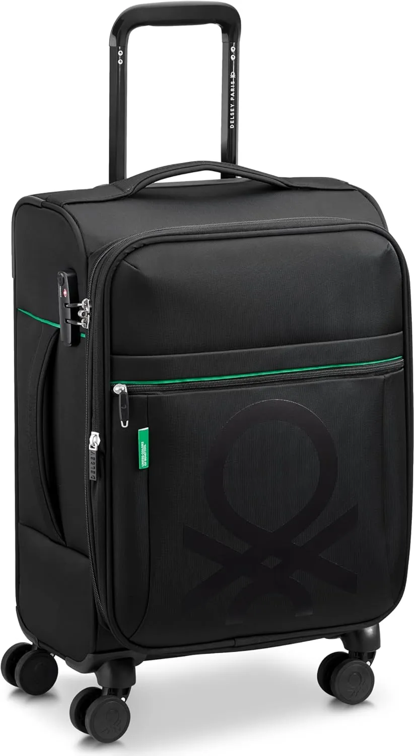 United Colors of Benetton Color Block Softside Expandable Luggage with Spinner Wheels, Black, Carry-On 19 Inch