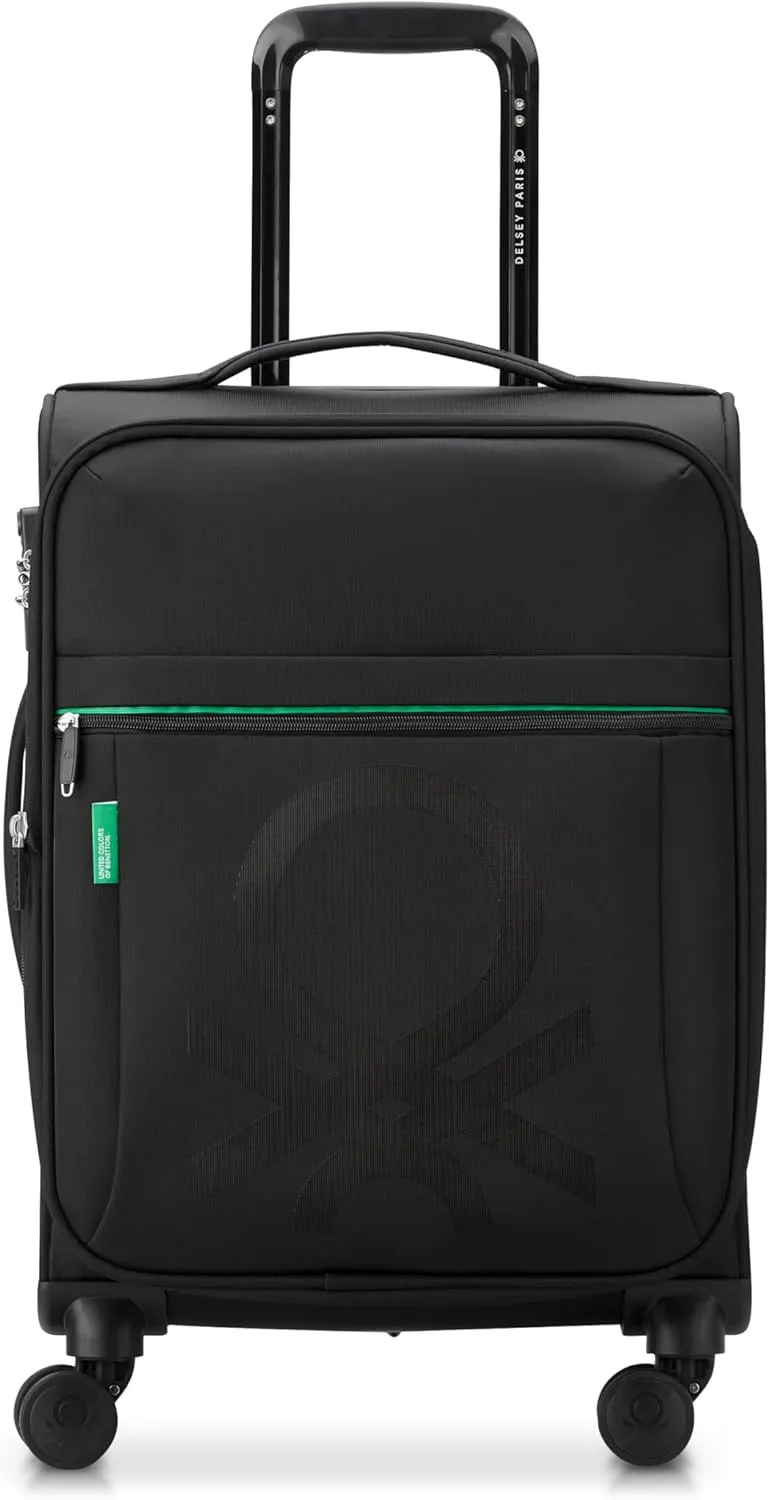 United Colors of Benetton Color Block Softside Expandable Luggage with Spinner Wheels, Black, Carry-On 19 Inch