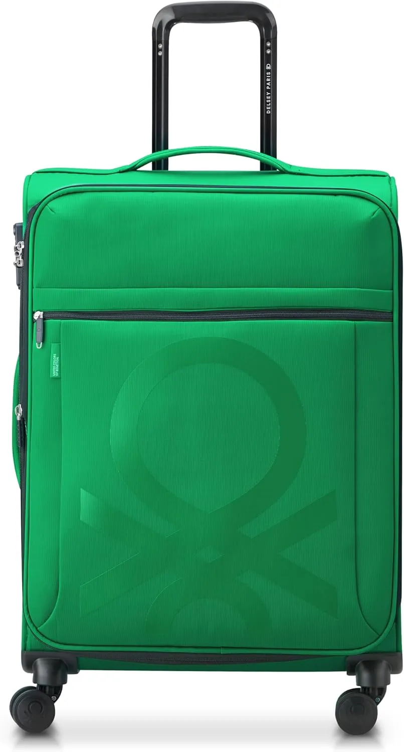 United Colors of Benetton Color Block Softside Expandable Luggage with Spinner Wheels, Green, Checked-Medium 23 Inch