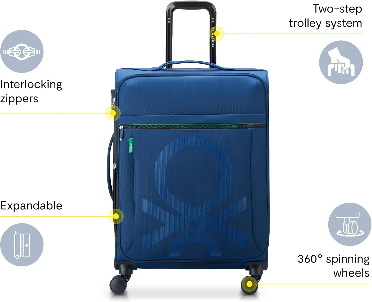United Colors of Benetton Color Block Softside Expandable Luggage with Spinner Wheels, Green, Checked-Medium 23 Inch