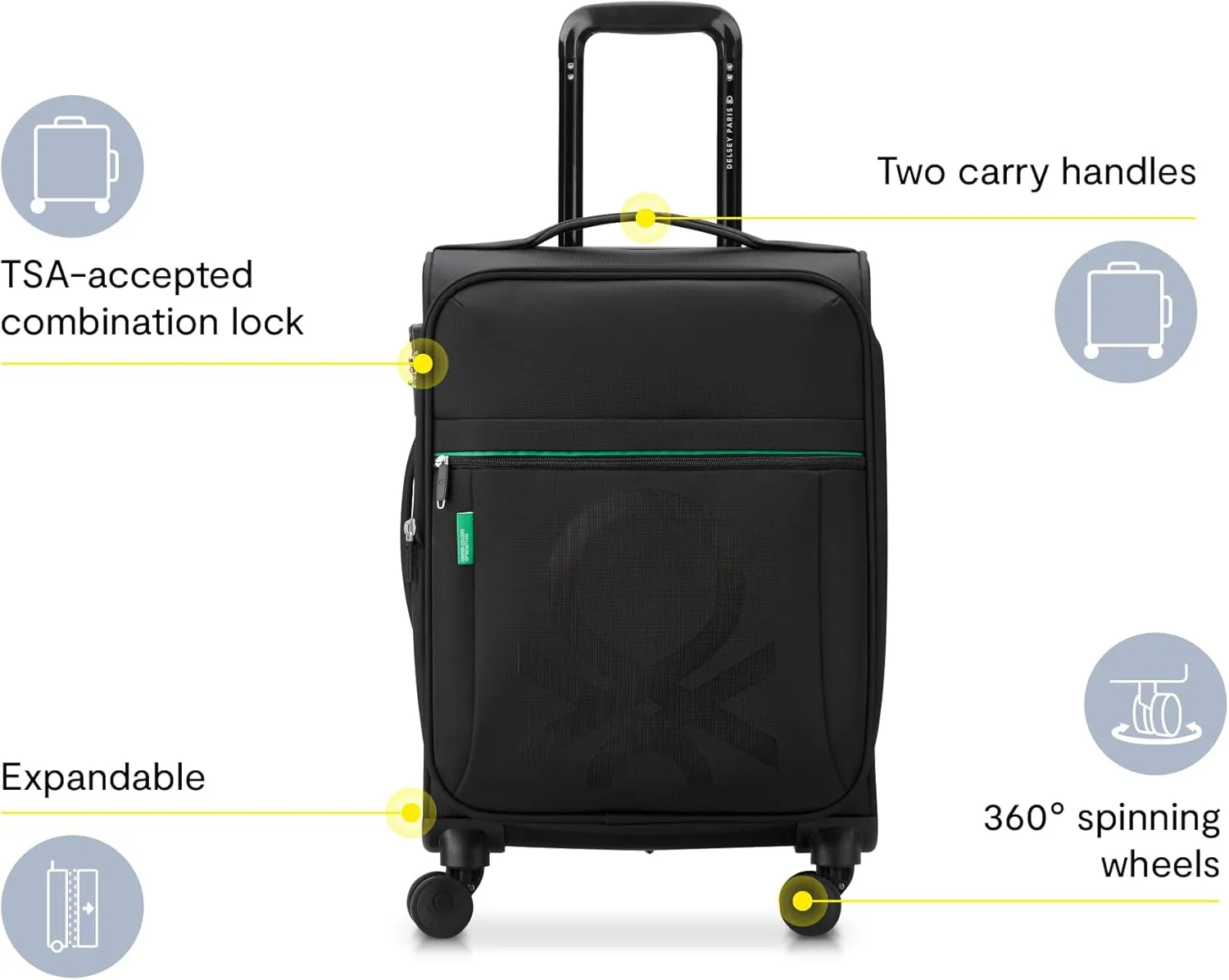 United Colors of Benetton Color Block Softside Expandable Luggage with Spinner Wheels, Navy, Carry-On 19 Inch