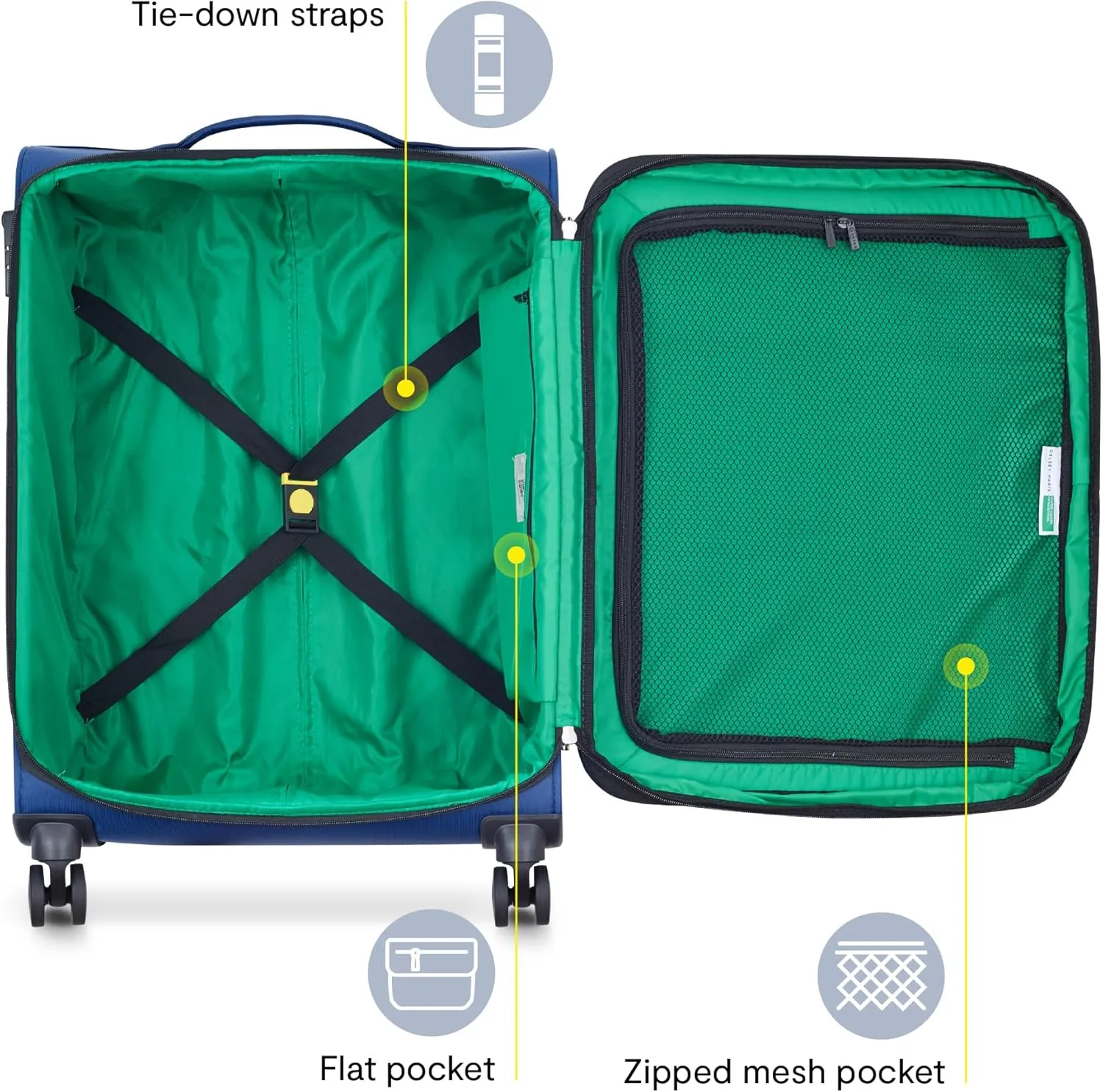 United Colors of Benetton Color Block Softside Expandable Luggage with Spinner Wheels, Navy, Checked-Medium 23 Inch