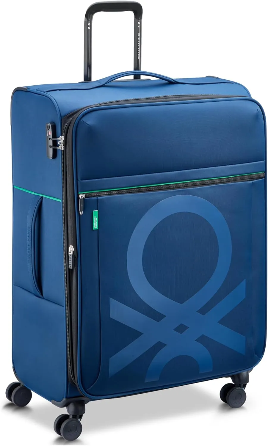 United Colors of Benetton Color Block Softside Expandable Luggage with Spinner Wheels, Navy, Checked-Medium 23 Inch