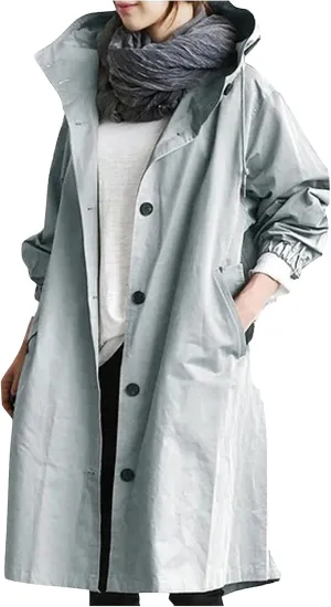 UOFOCO Womens Anorak Rain Coat with Hood Waterproof Plus Size Long Rain Jacket Trench Coat Windbreaker for Women