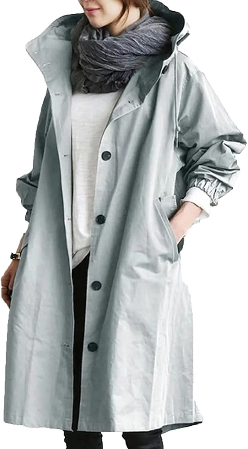UOFOCO Womens Anorak Rain Coat with Hood Waterproof Plus Size Long Rain Jacket Trench Coat Windbreaker for Women