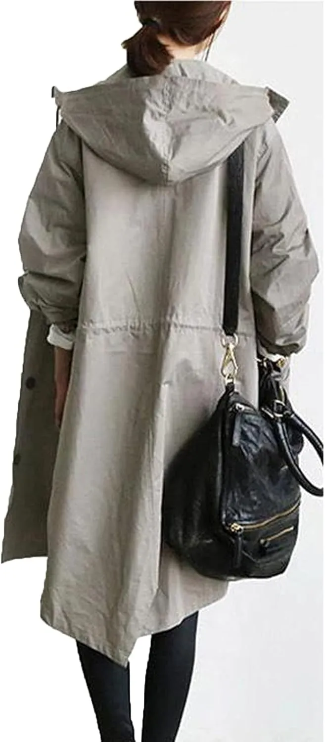 UOFOCO Womens Anorak Rain Coat with Hood Waterproof Plus Size Long Rain Jacket Trench Coat Windbreaker for Women