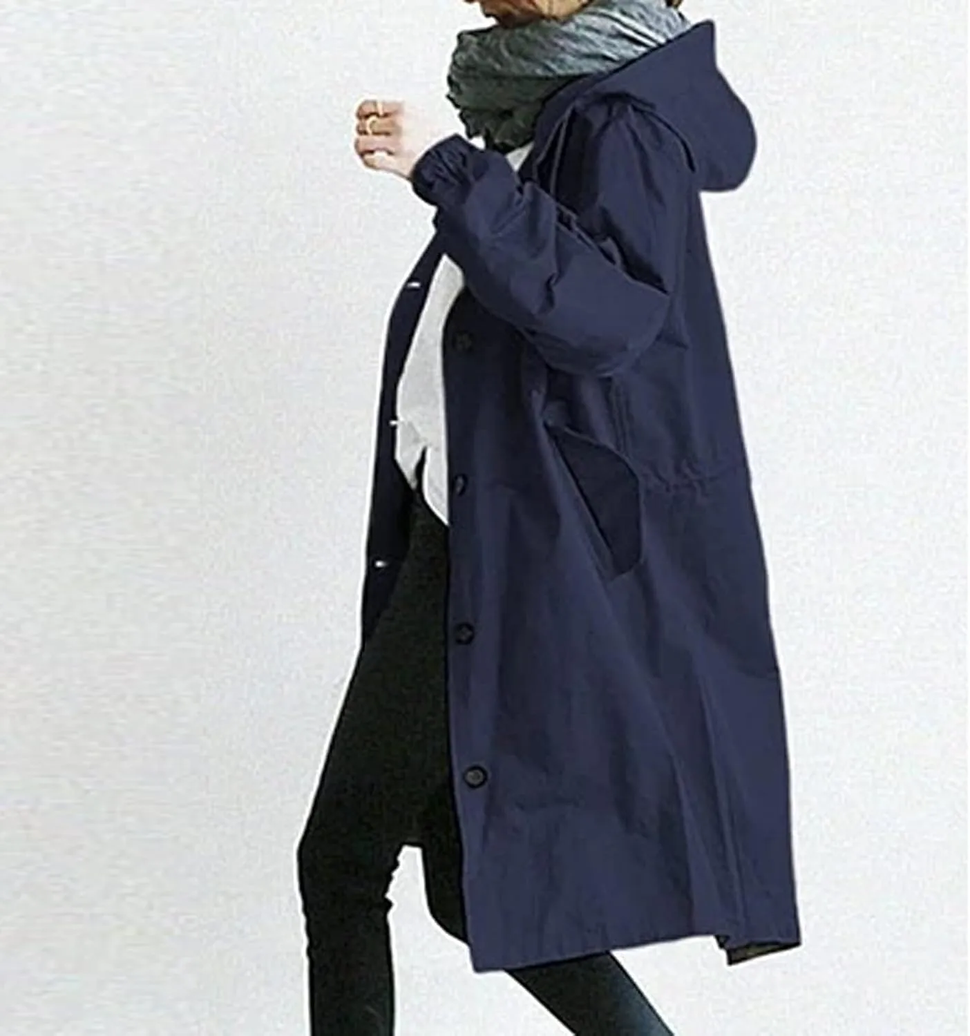 UOFOCO Womens Anorak Rain Coat with Hood Waterproof Plus Size Long Rain Jacket Trench Coat Windbreaker for Women