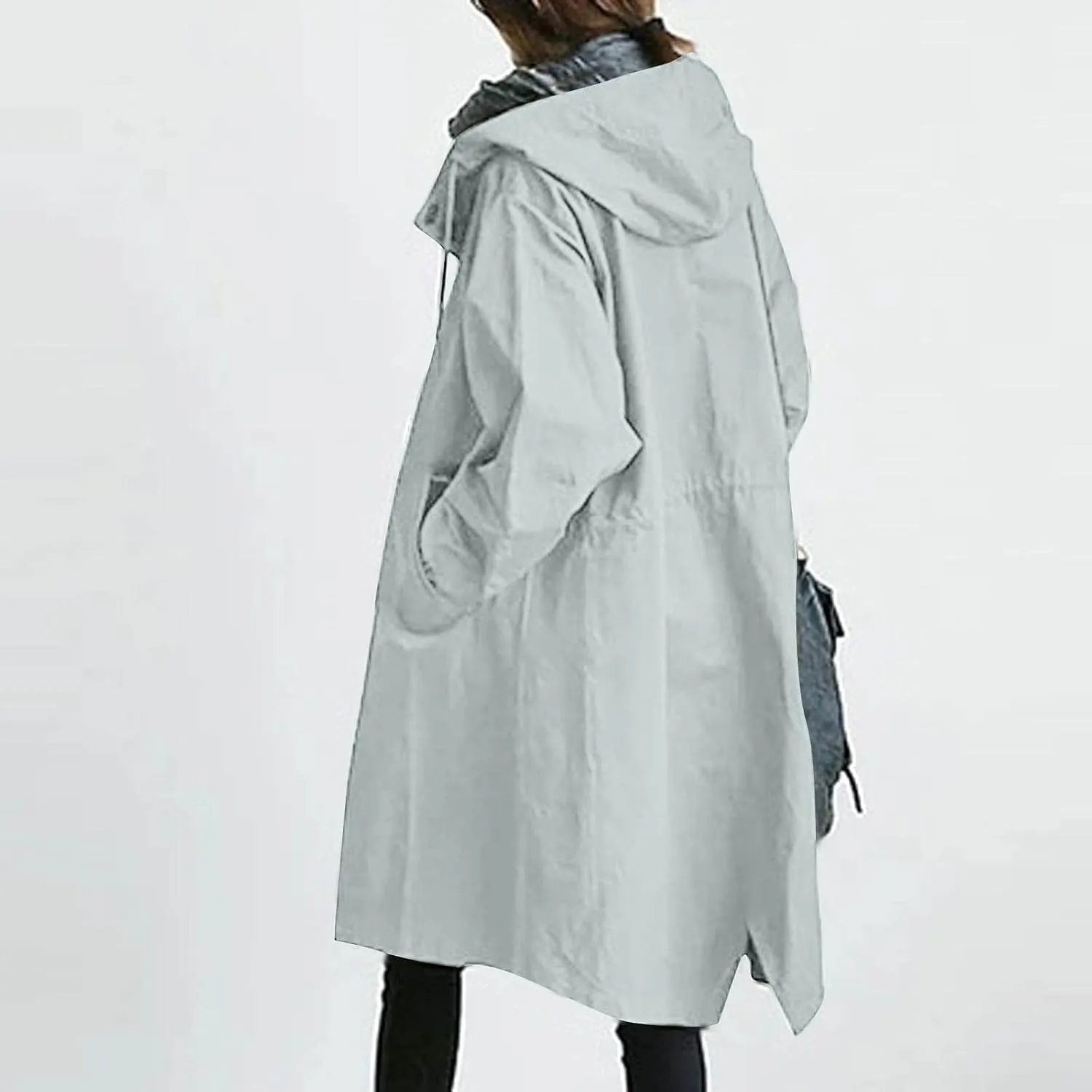 UOFOCO Womens Anorak Rain Coat with Hood Waterproof Plus Size Long Rain Jacket Trench Coat Windbreaker for Women