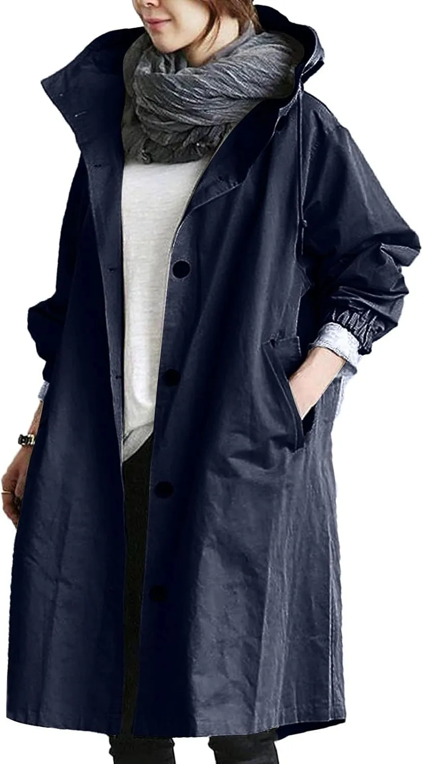 UOFOCO Womens Anorak Rain Coat with Hood Waterproof Plus Size Long Rain Jacket Trench Coat Windbreaker for Women