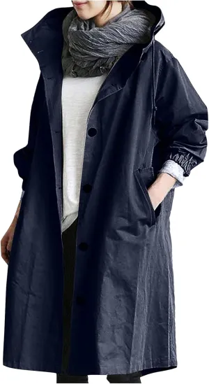UOFOCO Womens Anorak Rain Coat with Hood Waterproof Plus Size Long Rain Jacket Trench Coat Windbreaker for Women