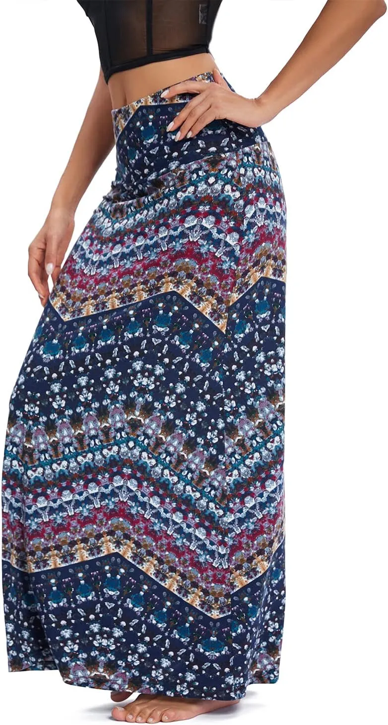 Urban CoCo Women's Stylish Spandex Comfy Fold-Over Flare Long Maxi Skirt