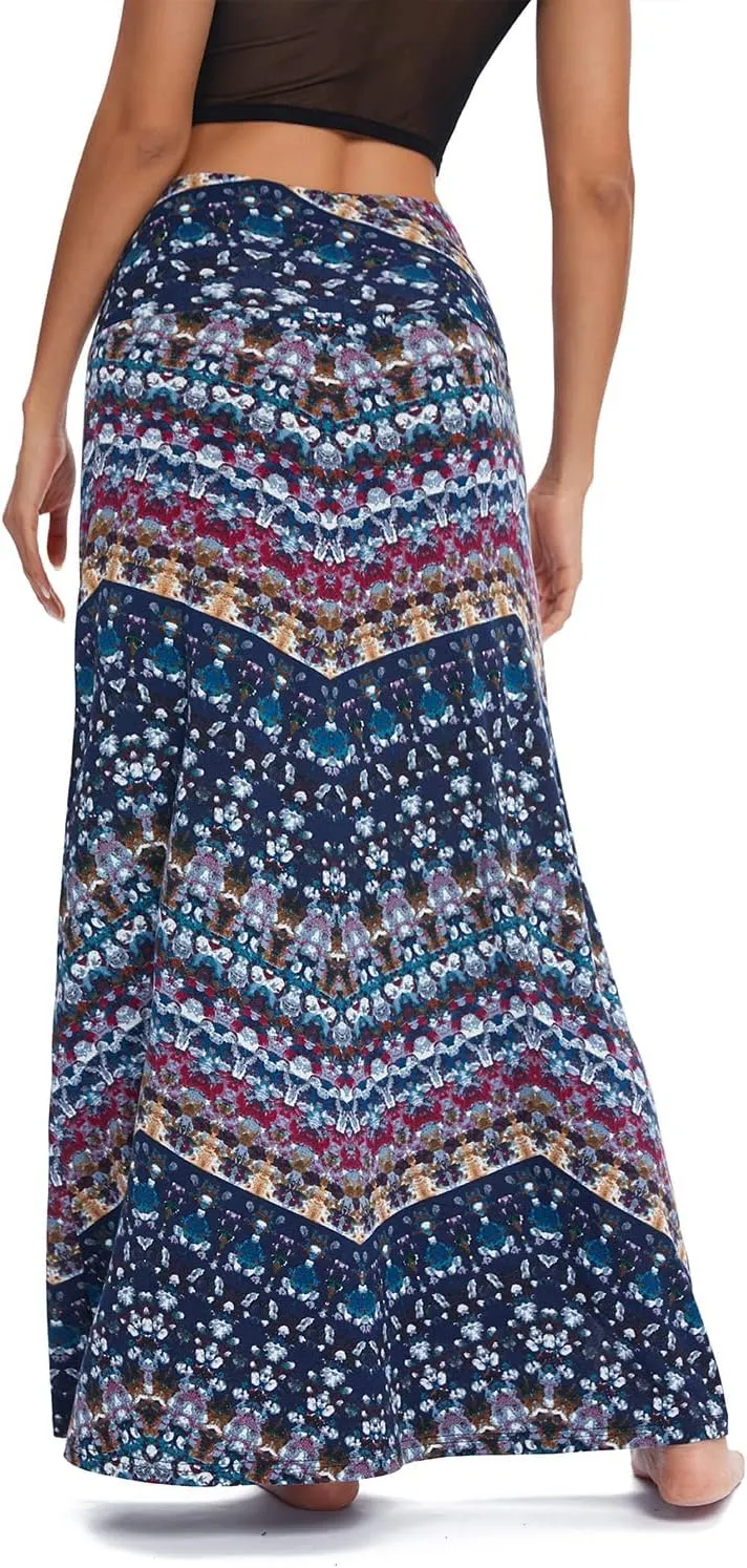 Urban CoCo Women's Stylish Spandex Comfy Fold-Over Flare Long Maxi Skirt