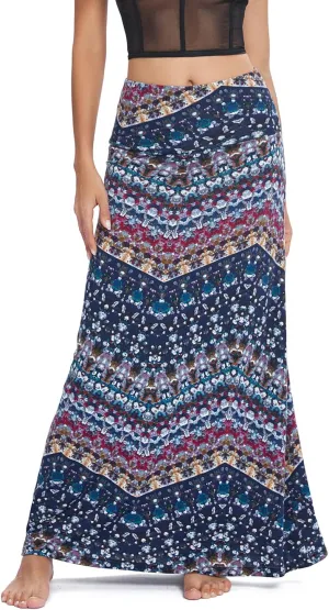 Urban CoCo Women's Stylish Spandex Comfy Fold-Over Flare Long Maxi Skirt