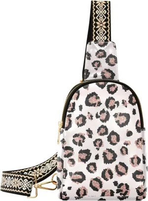 VIGTRO Small Sling Bag Artistic Leopard Print Unique Fanny Pack for Women Men, Leather Chest Bag with Adjustable Strap
