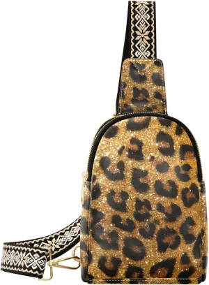 VIGTRO Small Sling Bag Leopard Artistic Theme Fanny Pack for Women Men, Leather Chest Bag with Adjustable Strap