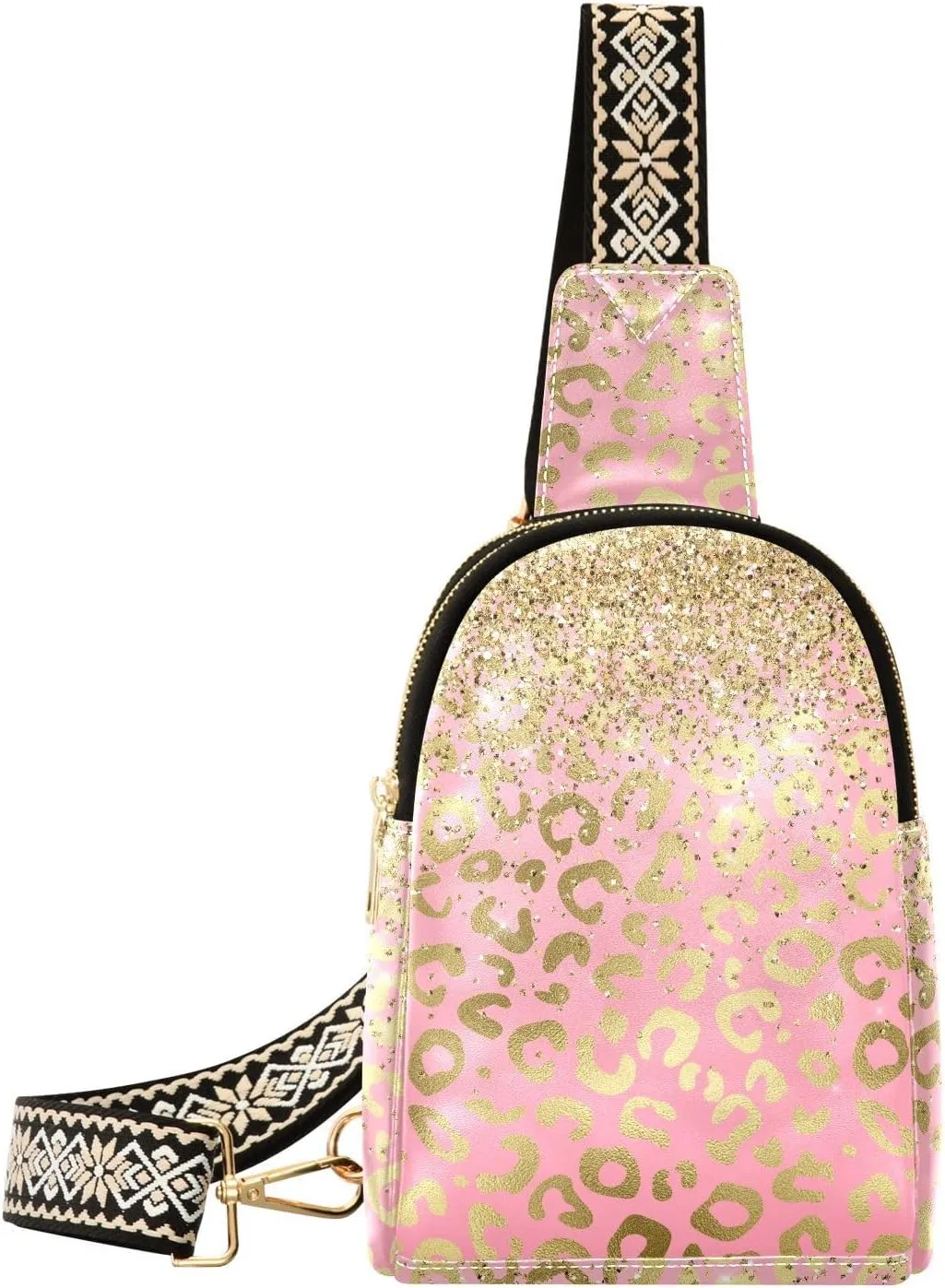 VIGTRO Small Sling Bag Shining Artistic Leopard Print Fanny Pack for Women Men, Leather Chest Bag with Adjustable Strap