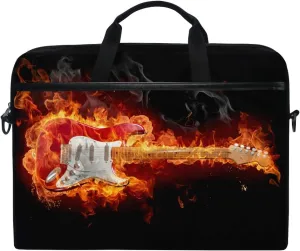VIKKO Stylish Guitar in Fire Burning Laptop Bag for Most 11.6-14inch Laptops/Tablets/Ultrabooks, Stylish Shockproof Laptop Case Sleeve Briefcase Computer Bag with Shoulder Strap