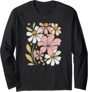 Vintage Boho Wildflower Graphic, Flower Women Nature Lover Long Sleeve T-Shirt