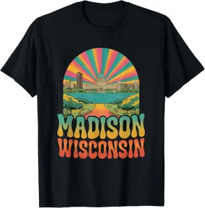 Vintage Madison Wisconsin Sunset Skyline Cityscape Retro T-Shirt