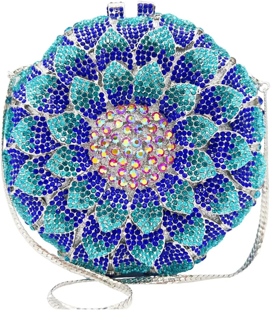Vintage Women Floral Rhinestone Evening Clutch Sunflower Crystal Purses Unique Shiny Diamond Handbag for Party Prom