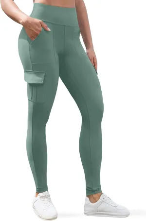 VOOVEEYA High Waisted Workout Leggings with Pockets for Women 28'', Cargo Yoga Pants Tummy Control Athletic Pants Full Length
