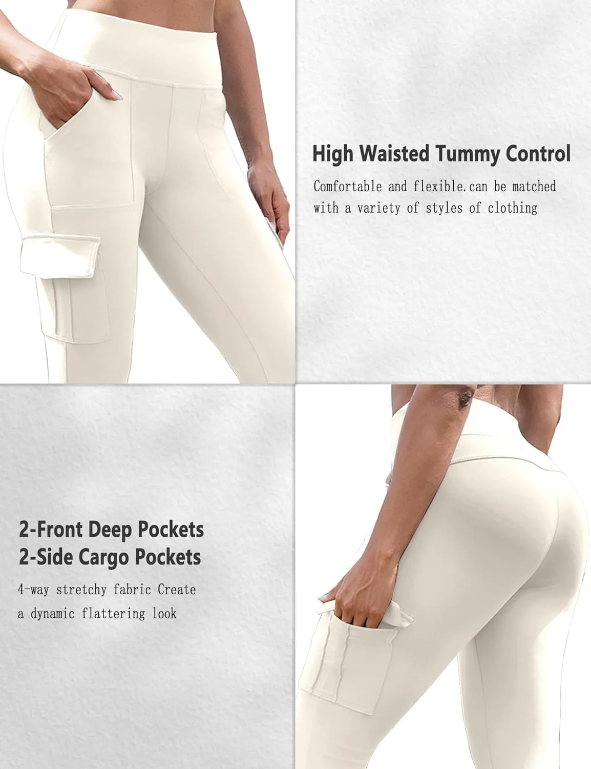 VOOVEEYA High Waisted Workout Leggings with Pockets for Women 28'', Cargo Yoga Pants Tummy Control Athletic Pants Full Length