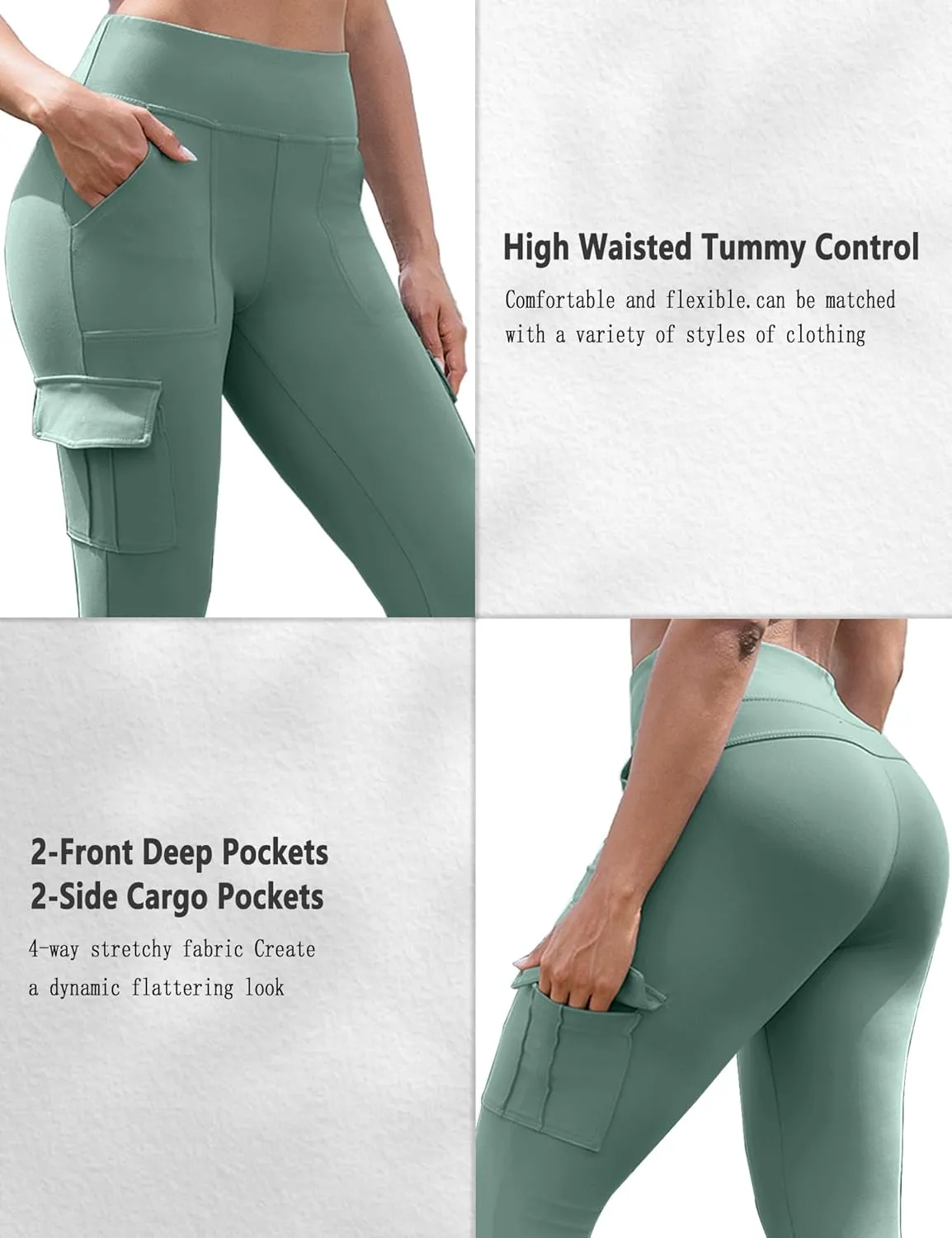 VOOVEEYA High Waisted Workout Leggings with Pockets for Women 28'', Cargo Yoga Pants Tummy Control Athletic Pants Full Length