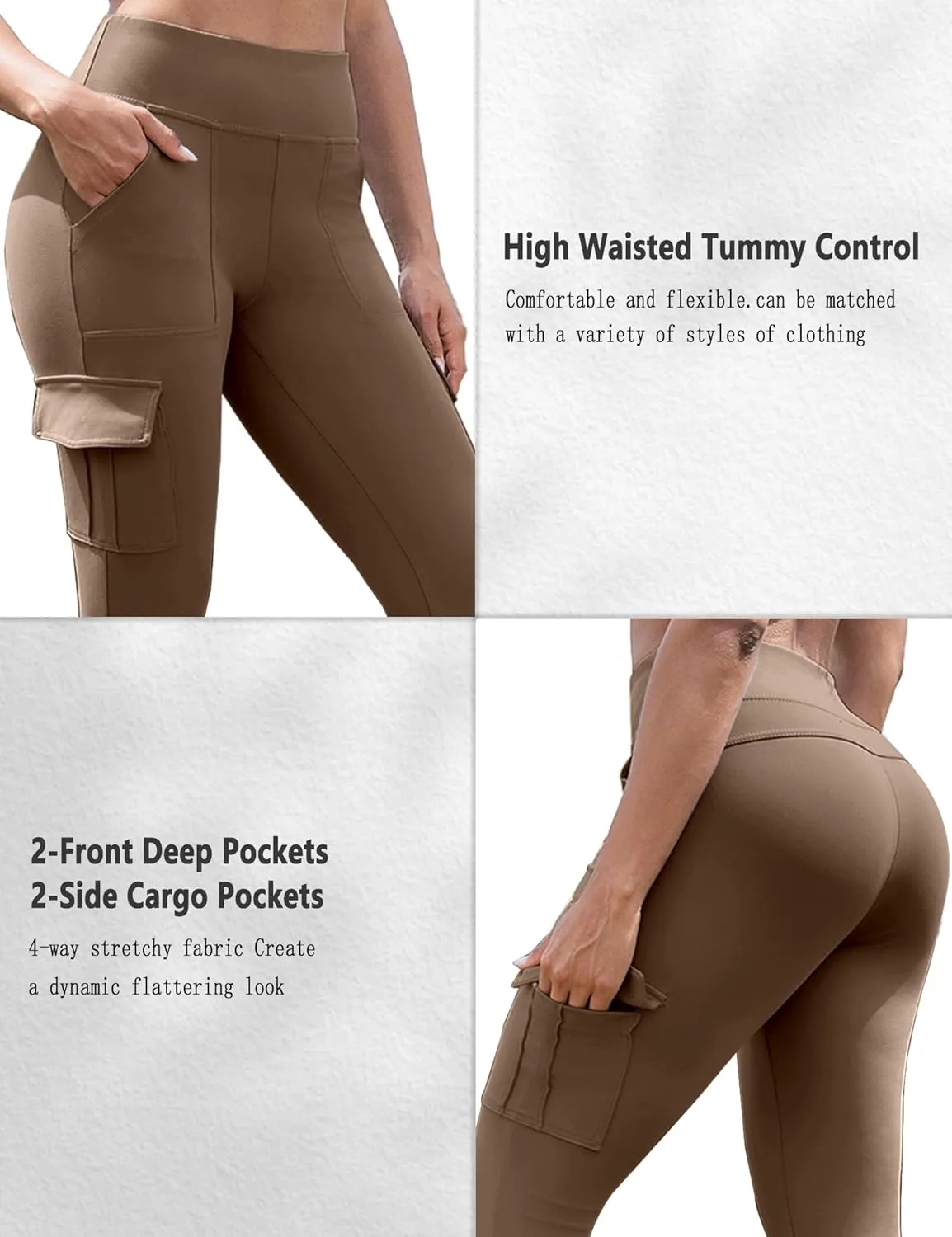 VOOVEEYA High Waisted Workout Leggings with Pockets for Women 28'', Cargo Yoga Pants Tummy Control Athletic Pants Full Length