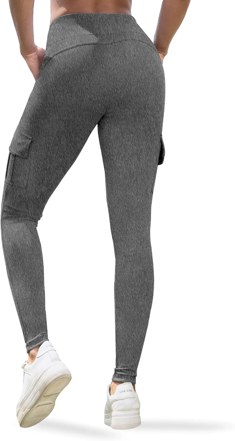 VOOVEEYA High Waisted Workout Leggings with Pockets for Women 28'', Cargo Yoga Pants Tummy Control Athletic Pants Full Length