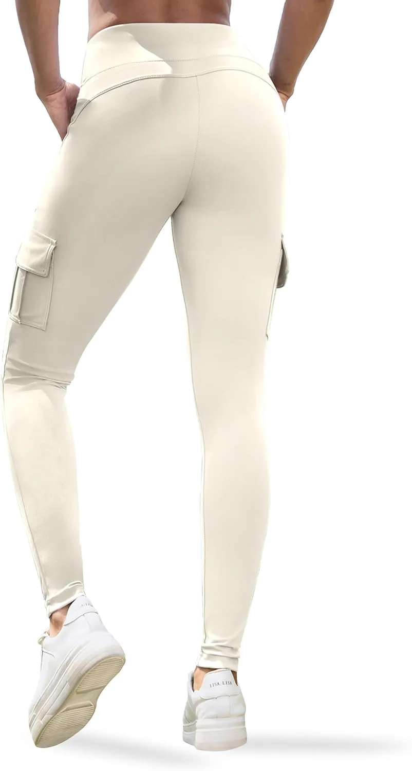 VOOVEEYA High Waisted Workout Leggings with Pockets for Women 28'', Cargo Yoga Pants Tummy Control Athletic Pants Full Length