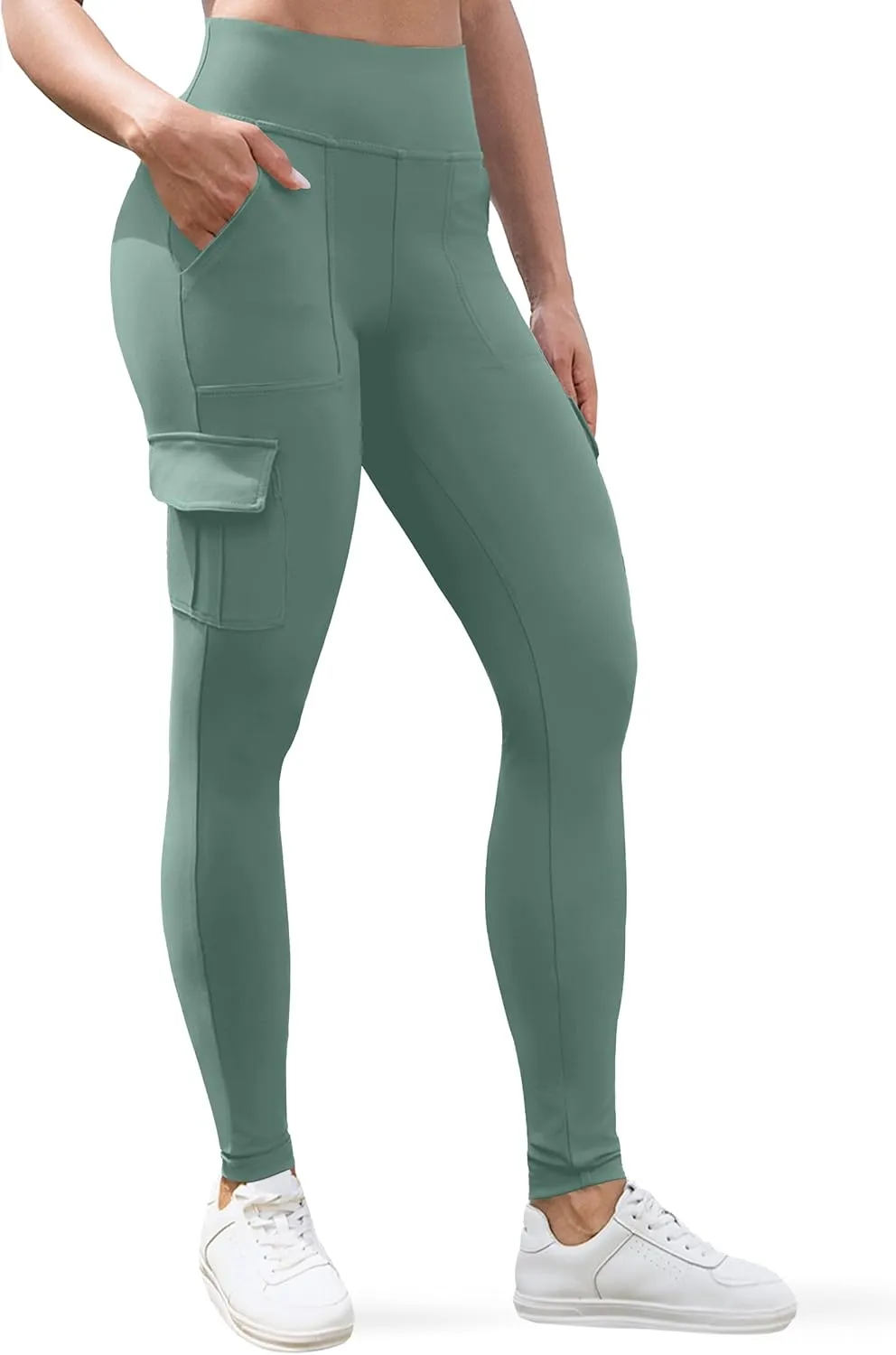 VOOVEEYA High Waisted Workout Leggings with Pockets for Women 28'', Cargo Yoga Pants Tummy Control Athletic Pants Full Length