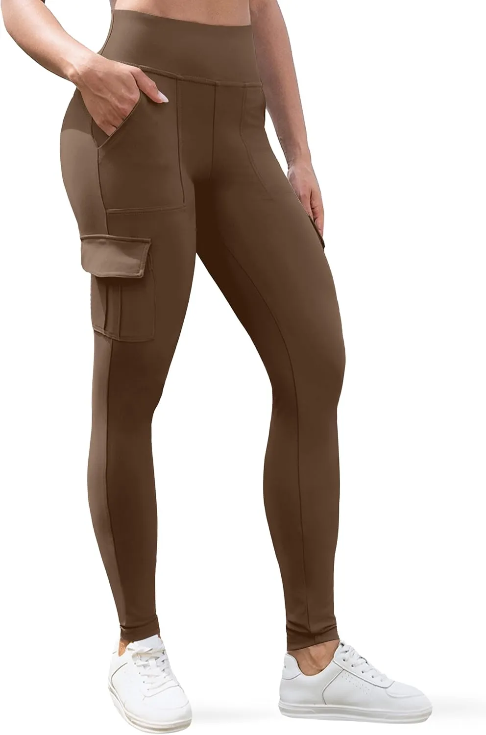 VOOVEEYA High Waisted Workout Leggings with Pockets for Women 28'', Cargo Yoga Pants Tummy Control Athletic Pants Full Length