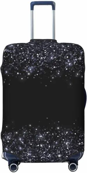 VOSERY Luggage Cover Protector Suitcase Cover - Black Silver Glitter Border High Elasticity Suitcase Covers Protector for Luggage (No Luggage)
