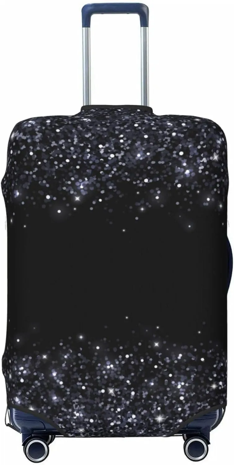 VOSERY Luggage Cover Protector Suitcase Cover - Black Silver Glitter Border High Elasticity Suitcase Covers Protector for Luggage (No Luggage)