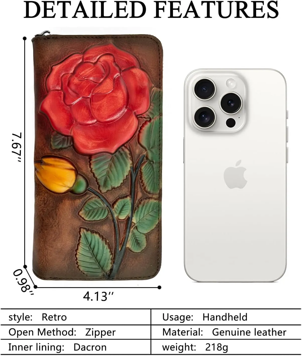 Wallet Genuine Leather for Women - with RFID Blocking Card checkbook ID Slot Large Capacity Vintage style (big rose coffee)