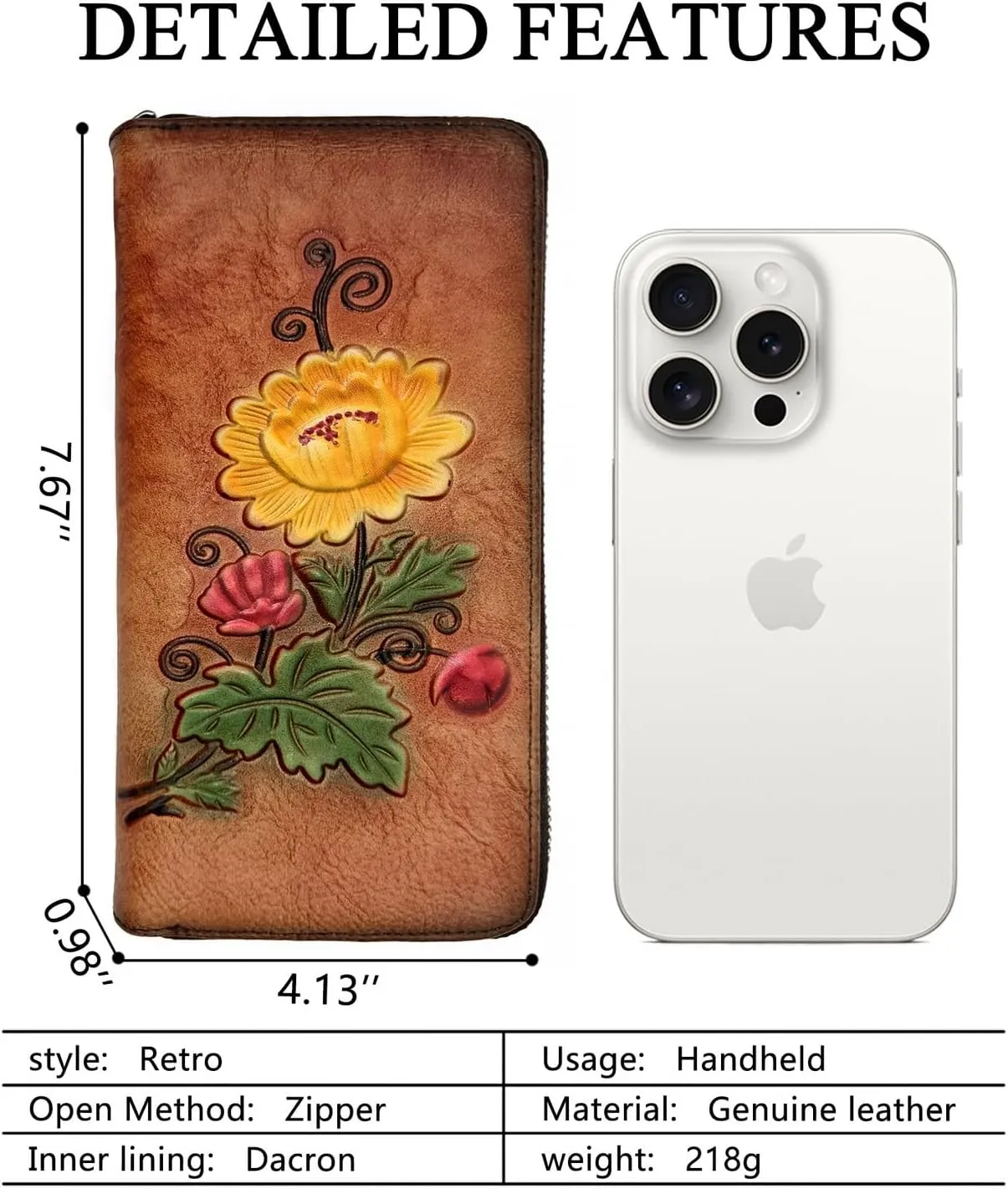 Wallet Genuine Leather for Women - with RFID Blocking Card checkbook ID Slot Large Capacity Vintage style (chrysanthemum brown)
