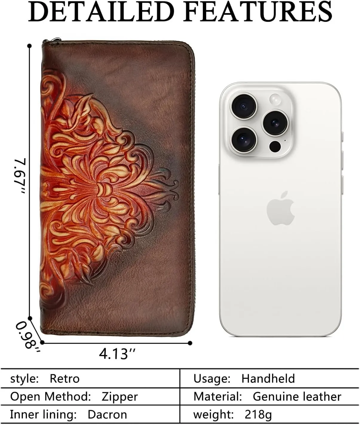 Wallet Genuine Leather for Women - with RFID Blocking Card checkbook ID Slot Large Capacity Vintage style (floral coffee)