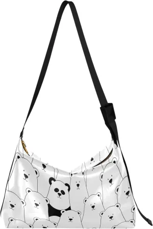 White Polar Bears Leather Hobo Handbags Women Large Crossbody Bags Art Animal Print Designer Hobo Bag