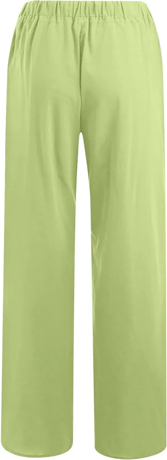 Wide Leg Pants for Women Summer Lightweight Cotton Linen Beach Trousers Lightweight Flowy Palazzo Pants with Pockets