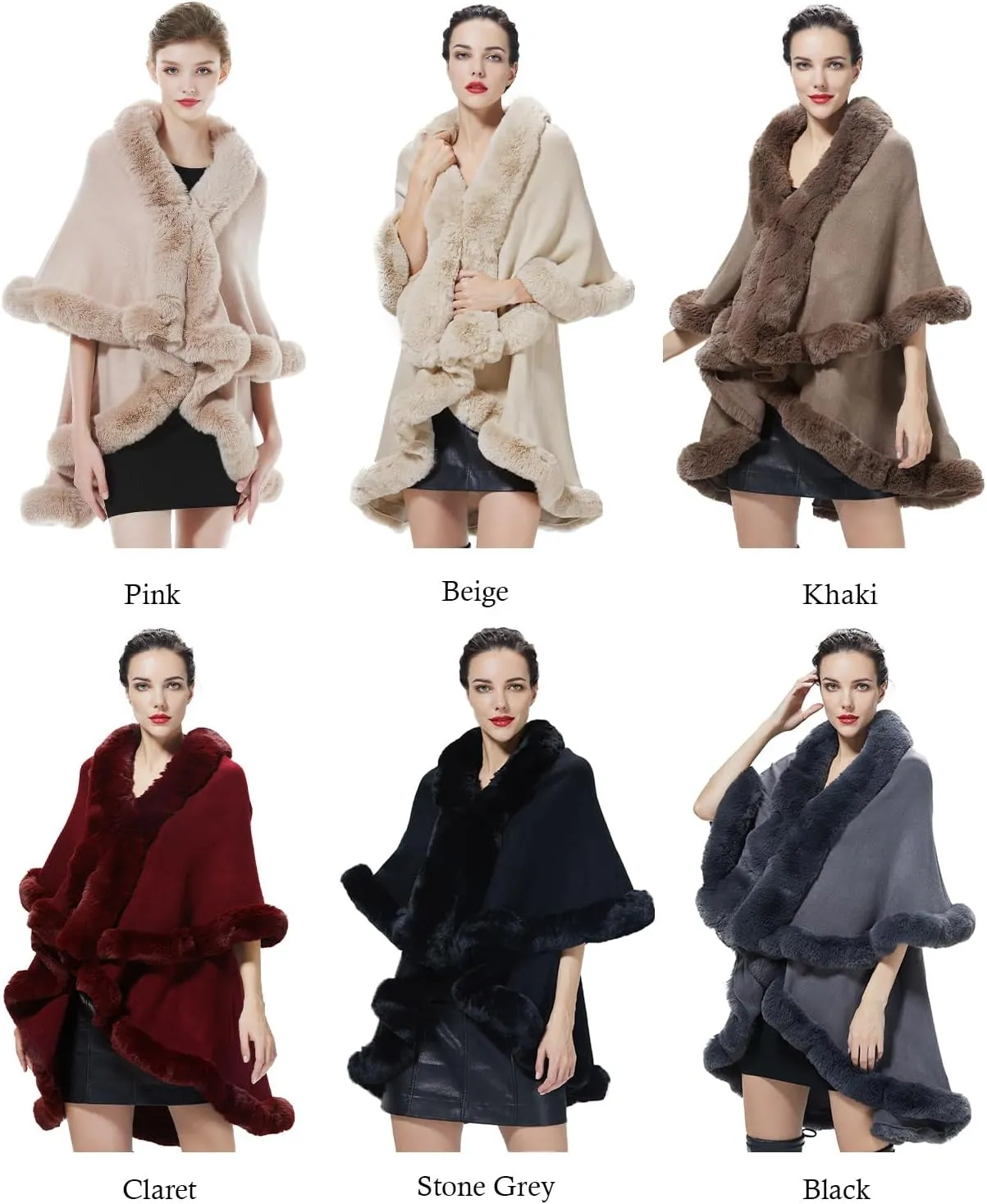 Winter Poncho Shawl Wrap Women Cape Faux Fur Trim Coat Sleeveless Cardigan Dressy Cloak