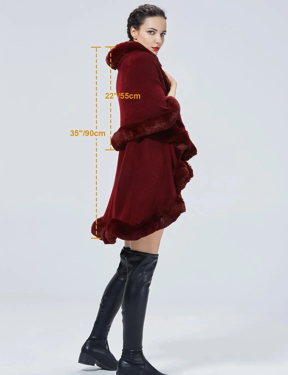 Winter Poncho Shawl Wrap Women Cape Faux Fur Trim Coat Sleeveless Cardigan Dressy Cloak