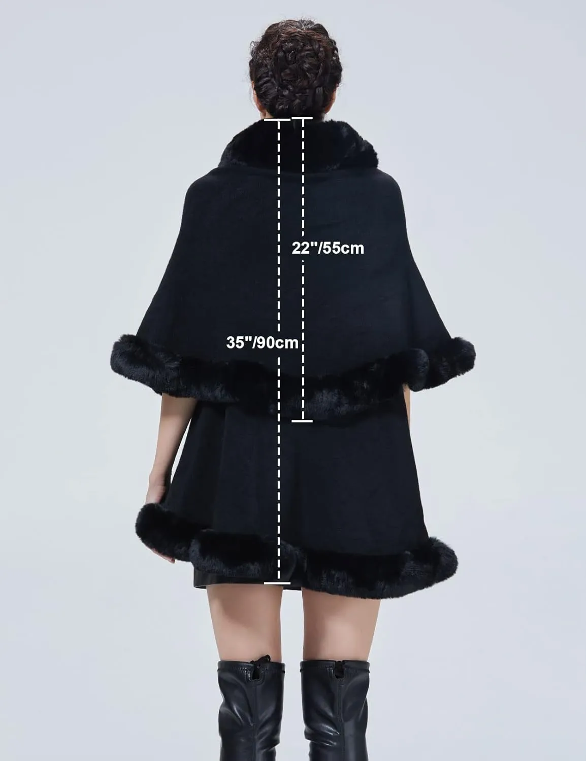 Winter Poncho Shawl Wrap Women Cape Faux Fur Trim Coat Sleeveless Cardigan Dressy Cloak
