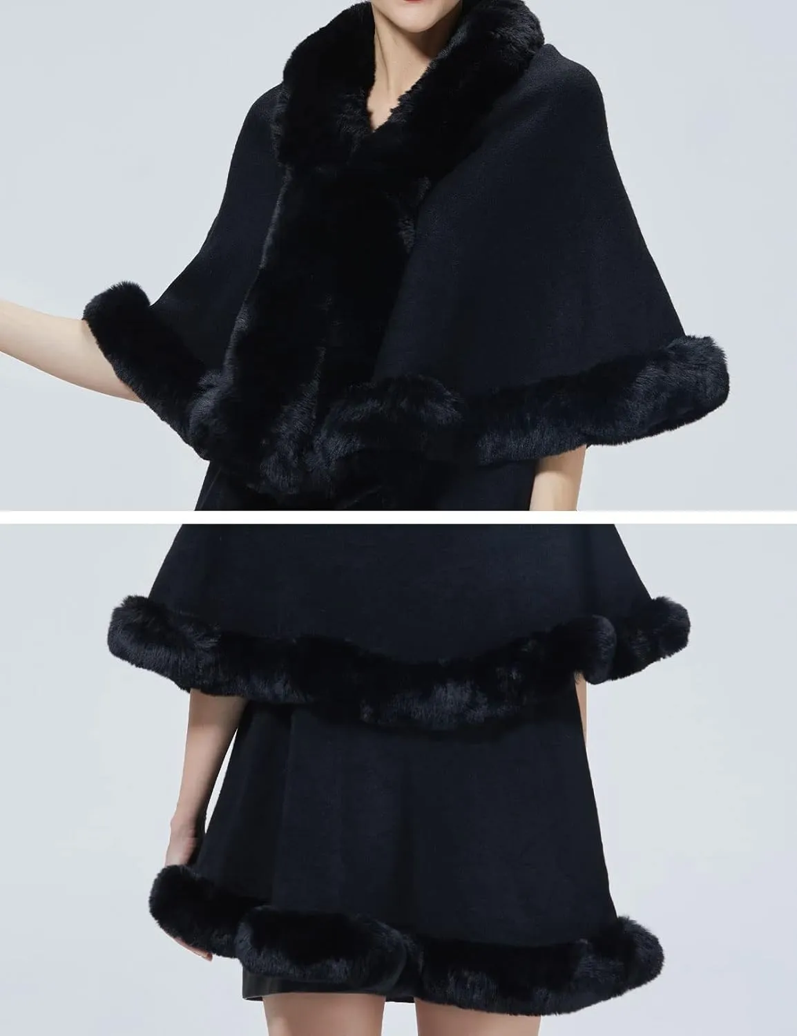 Winter Poncho Shawl Wrap Women Cape Faux Fur Trim Coat Sleeveless Cardigan Dressy Cloak