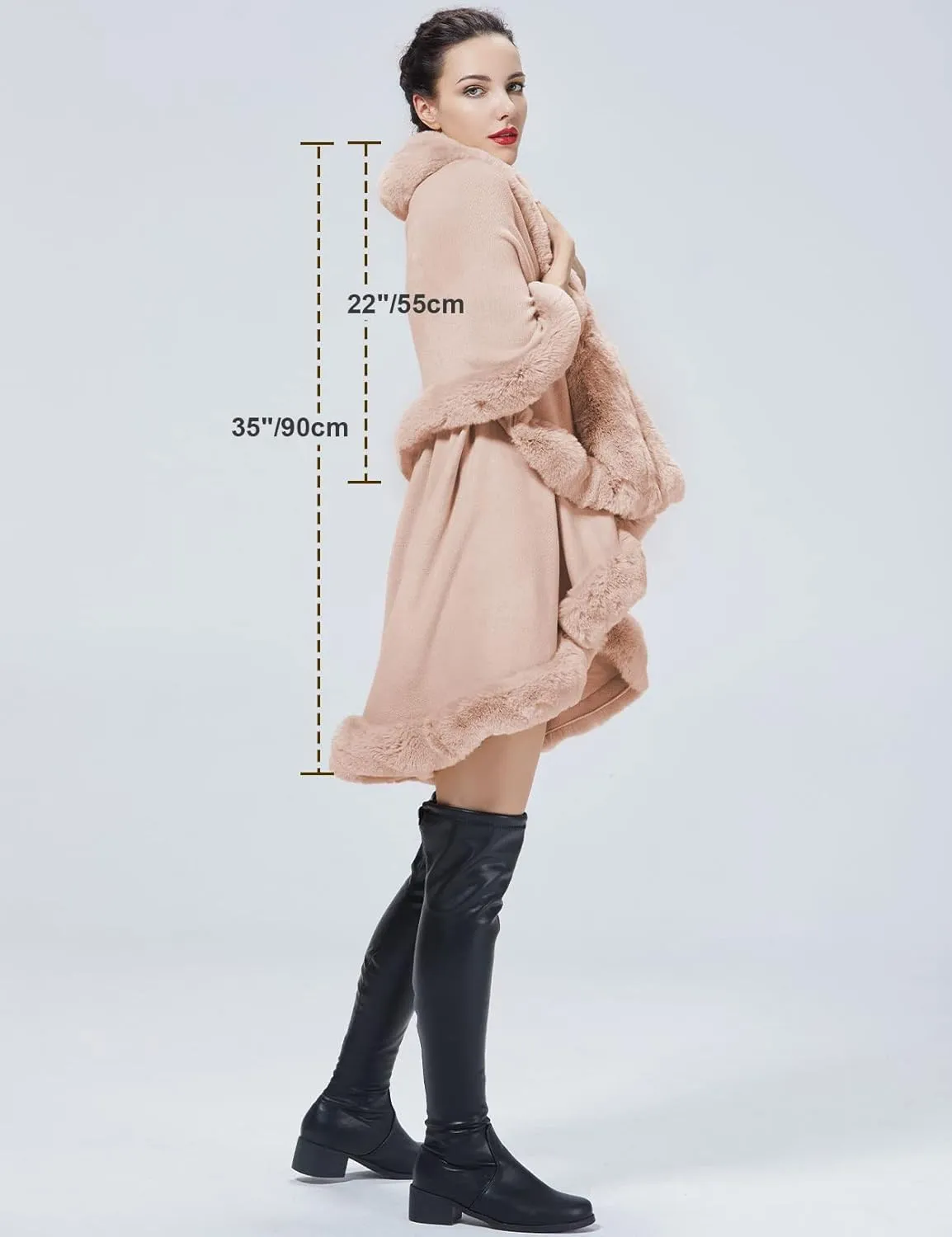 Winter Poncho Shawl Wrap Women Cape Faux Fur Trim Coat Sleeveless Cardigan Dressy Cloak